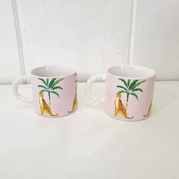 Set Of 2 Bluebird & Willow British Design Ceramic Mugs With Leopard & Palm Tree - Picture 5 of 9